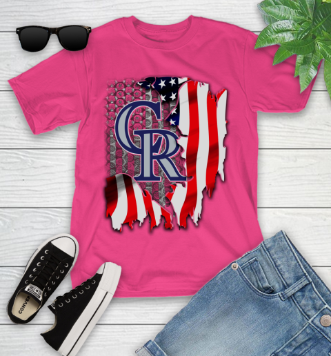 Colorado Rockies MLB Baseball American Flag Youth T-Shirt 11
