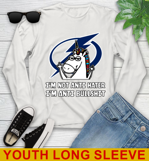 Tampa Bay Lightning NHL Hockey Unicorn I'm Not Anti Hater I'm Anti Bullshit Youth Long Sleeve 12