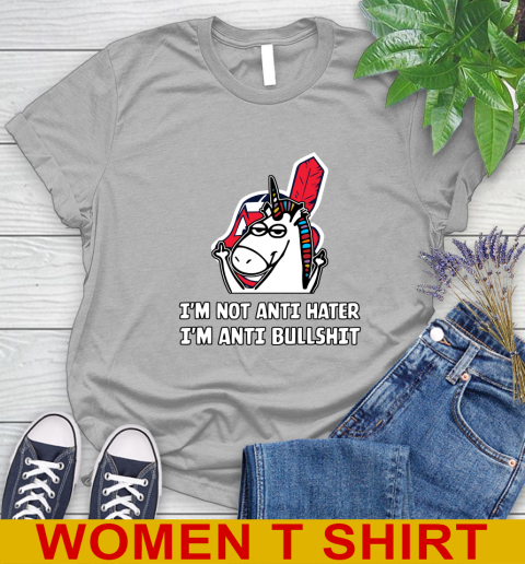 Cleveland Indians MLB Baseball Unicorn I'm Not Anti Hater I'm Anti Bullshit Women's T-Shirt 5