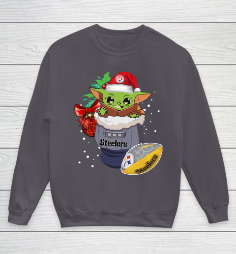 Pittsburgh Steelers Christmas Baby Yoda Star Wars Funny Happy NFL Youth Sweatshirt 6