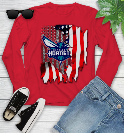 Charlotte Hornets NBA Basketball American Flag Youth Long Sleeve 11