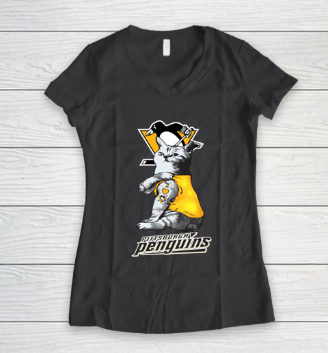 NHL My Cat Loves Pittsburgh Penguins Hockey Women's V-Neck T-Shirt 6