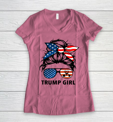 Trump Girl American Flag Glass Women's V-Neck T-Shirt 7