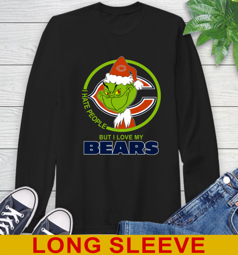 Chicago Bears NFL Christmas Grinch I Hate People But I Love My Favorite Football Team Long Sleeve T-Shirt 2