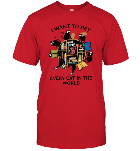 sq9t i want to pet every cat in the world black cats and books jersey t shirt 60 front red