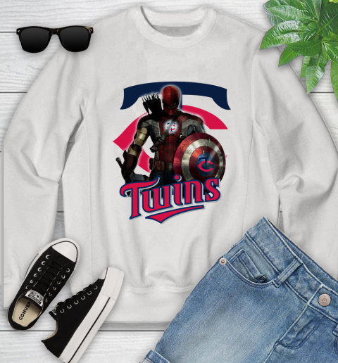 MLB Captain America Thor Spider Man Hawkeye Avengers Endgame Baseball Minnesota Twins Youth Sweatshirt