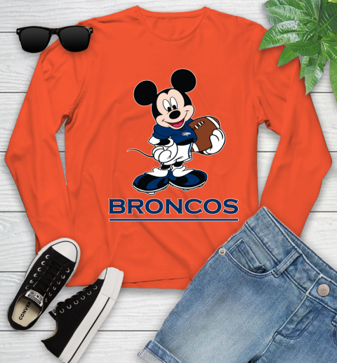 NFL Football Denver Broncos Cheerful Mickey Mouse Shirt Youth Long Sleeve 4