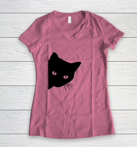 Black Cat Face Watching Funny Cat Halloween Gifts Cat Lovers T Shirt.QZSPTYUYC4 Women's V-Neck T-Shirt 7