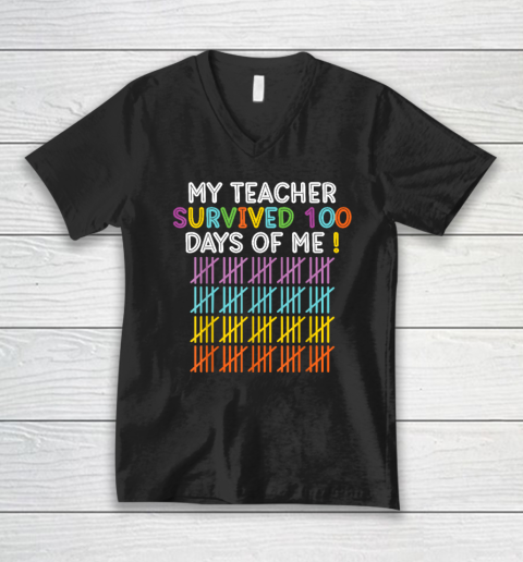 100 Days of School Shirt My Teacher Survived 100 Days Of Me Funny V-Neck T-Shirt