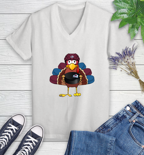 Colorado Avalanche Turkey Thanksgiving Day Women's V-Neck T-Shirt