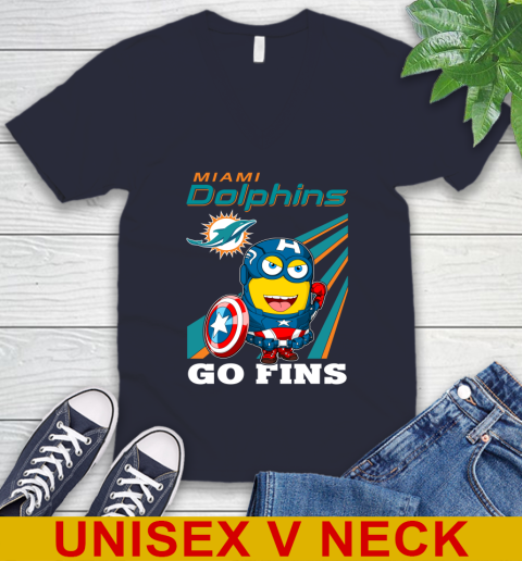 NFL Football Miami Dolphins Captain America Marvel Avengers Minion Shirt V-Neck T-Shirt 2