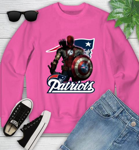 NFL Captain America Thor Spider Man Hawkeye Avengers Endgame Football New England Patriots Youth Sweatshirt 7