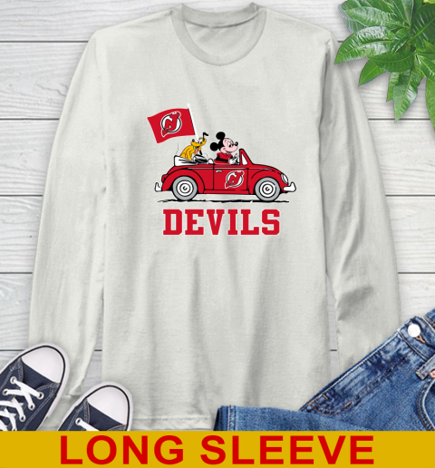 NHL Hockey New Jersey Devils Pluto Mickey Driving Disney Shirt Long Sleeve T-Shirt 12
