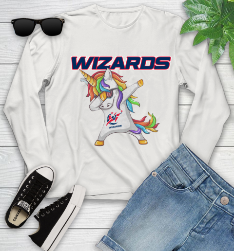 Washington Wizards NBA Basketball Funny Unicorn Dabbing Sports Youth Long Sleeve 12