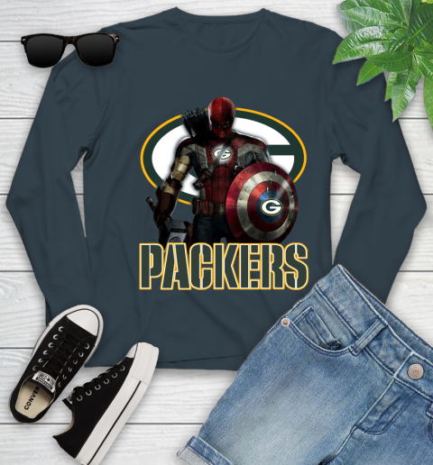 NFL Captain America Thor Spider Man Hawkeye Avengers Endgame Football Green Bay Packers Youth Long Sleeve 8