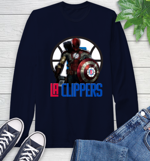 LA Clippers NBA Basketball Captain America Thor Spider Man Hawkeye Avengers Long Sleeve T-Shirt 4