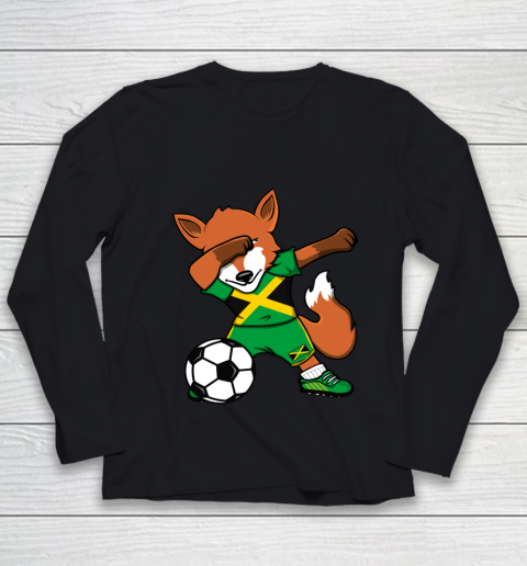 Dabbing Fox Jamaica Soccer Fans Jersey Jamaican Football Fan Youth Long Sleeve