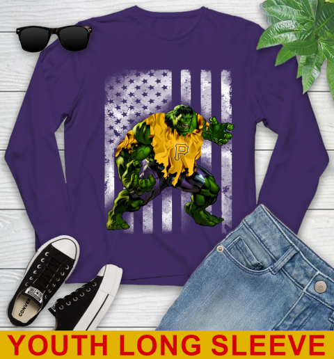 Pittsburgh Pirates Hulk Marvel Avengers MLB Baseball American Flag Youth Long Sleeve 4
