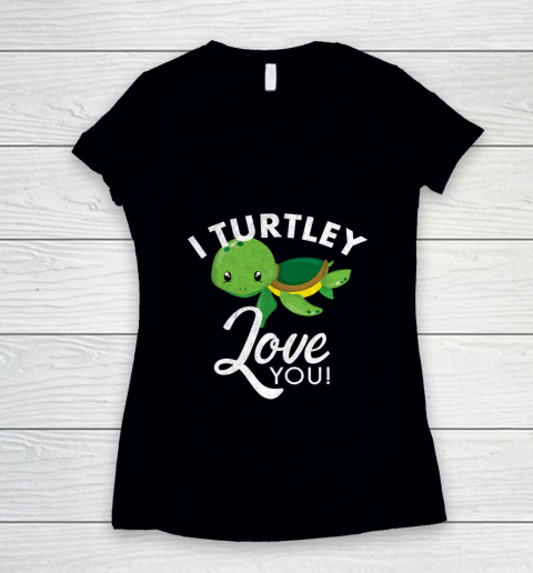 Cute Valentines Turtle I Turtley Love You Valentine Gift Women's V-Neck T-Shirt