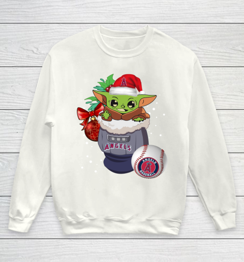 Los Angeles Angels Christmas Baby Yoda Star Wars Funny Happy MLB Youth Sweatshirt 2