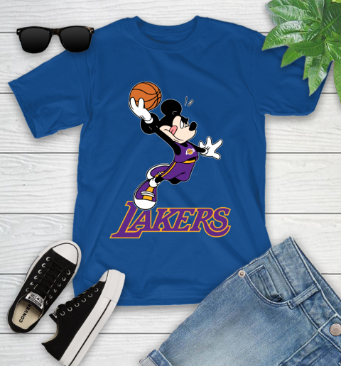 NBA Basketball Los Angeles Lakers Cheerful Mickey Mouse Shirt Youth T-Shirt 9