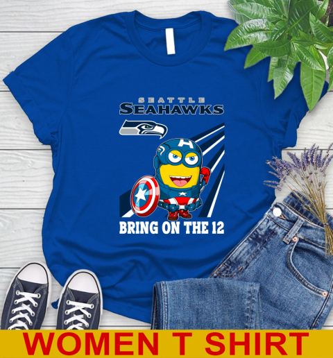 NFL Football Seattle Seahawks Captain America Marvel Avengers Minion Shirt Women's T-Shirt 10