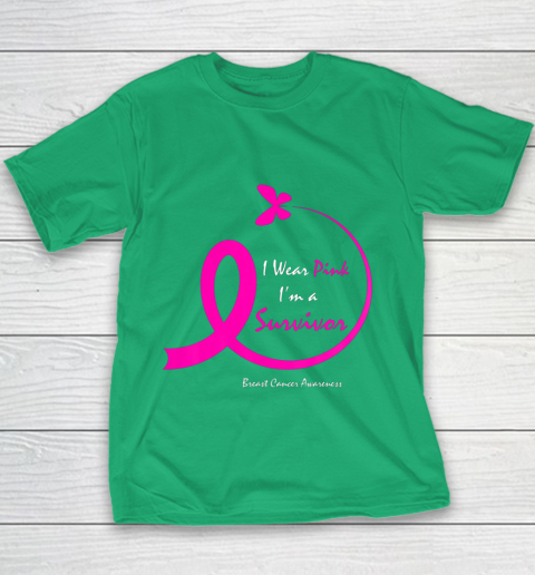 Womens Butterfly I Wear Pink I m A Survivor Breast Cancer Awareness Youth T-Shirt 3