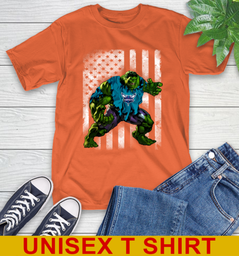 Charlotte Hornets Hulk Marvel Avengers NBA Basketball American Flag T-Shirt 4
