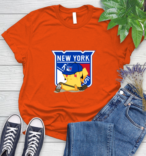 NHL Pikachu Hockey Sports New York Rangers Women's T-Shirt 4