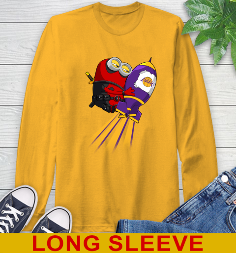 NBA Basketball Los Angeles Lakers Deadpool Minion Marvel Shirt Long Sleeve T-Shirt 3 NBA Basketball Los Angeles Lakers Deadpool Minion Marvel Shirt Long Sleeve T-Shirt - Image 3