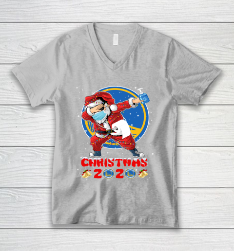 Golden State Warriors Funny Santa Claus Dabbing Christmas 2020 NBA V-Neck T-Shirt 3