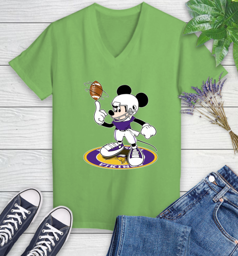 NFL Football Minnesota Vikings Cheerful Mickey Disney Shirt Women's V-Neck T-Shirt 9