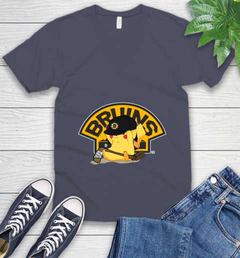 NHL Pikachu Hockey Sports Boston Bruins V-Neck T-Shirt 8