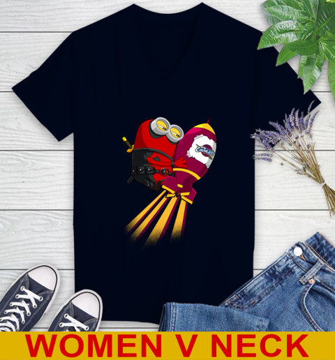 NBA Basketball Cleveland Cavaliers Deadpool Minion Marvel Shirt Women's V-Neck T-Shirt 2