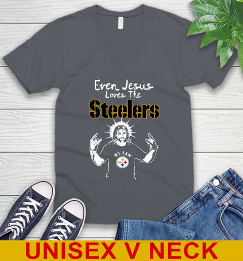 Pittsburgh Steelers NFL Football Even Jesus Loves The Steelers Shirt V-Neck T-Shirt 4