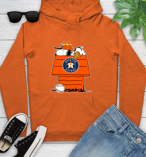 MLB Houston Astros Snoopy Woodstock The Peanuts Movie Baseball T Shirt Youth Hoodie 5