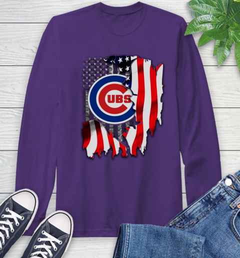 Chicago Cubs MLB Baseball American Flag Long Sleeve T-Shirt 5