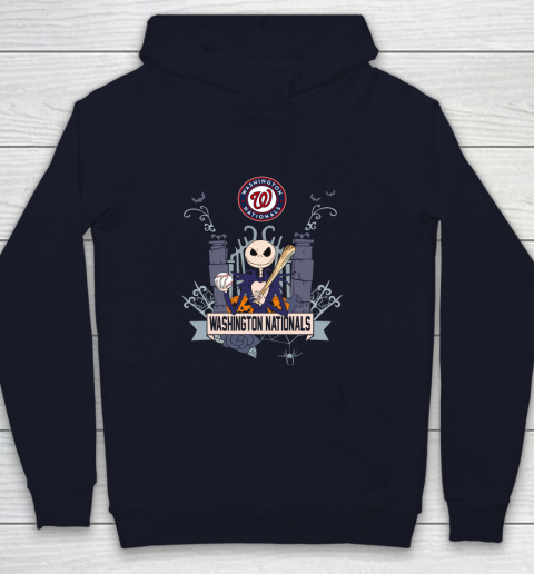 MLB Washington Nationals Baseball Jack Skellington Halloween Youth Hoodie 2