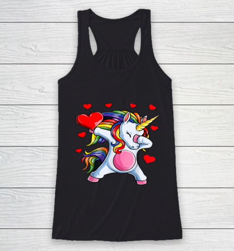 Rainbow Unicorn Dab Hearts Shirts For Girls Women Valentine Racerback Tank