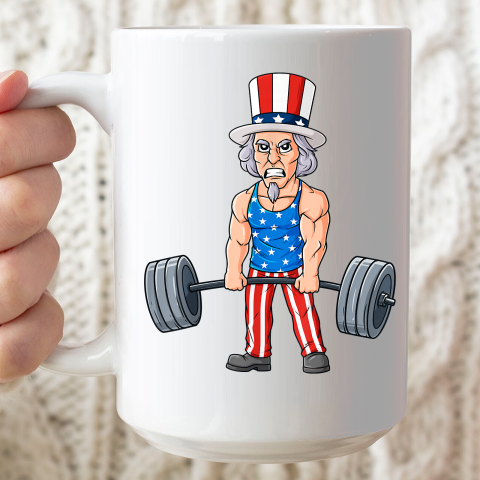 4th Of July Uncle Sam Weightlifting Funny Deadlift Fitness Ceramic Mug 15oz