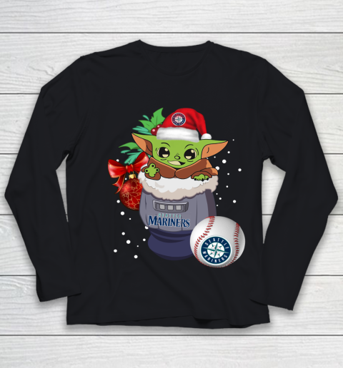 Seattle Mariners Christmas Baby Yoda Star Wars Funny Happy MLB Youth Long Sleeve