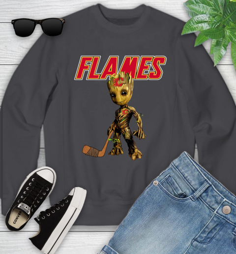 Calgary Flames NHL Hockey Groot Marvel Guardians Of The Galaxy Youth Sweatshirt 6