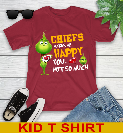 NFL Kansas City Chiefs Makes Me Happy You Not So Much Grinch Football Sports Youth T-Shirt 12