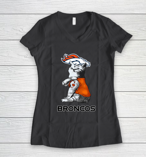 NFL Football My Cat Loves Denver Broncos Women's V-Neck T-Shirt 6