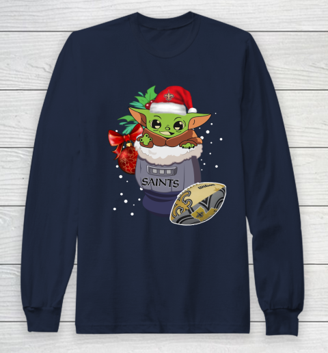 New Orleans Saints Christmas Baby Yoda Star Wars Funny Happy NFL Long Sleeve T-Shirt 4