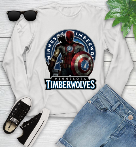 Minnesota Timberwolves NBA Basketball Captain America Thor Spider Man Hawkeye Avengers Youth Long Sleeve