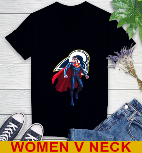 NFL Superman DC Sports Football Los Angeles Rams Women's V-Neck T-Shirt 2