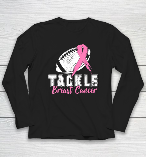 Tackle Football Pink Ribbon Breast Cancer Awareness Long Sleeve T-Shirt