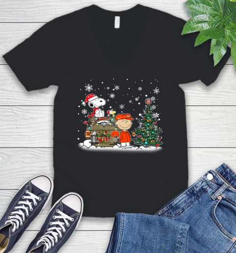 NFL Denver Broncos Snoopy Charlie Brown Christmas Football Super Bowl Sports V-Neck T-Shirt
