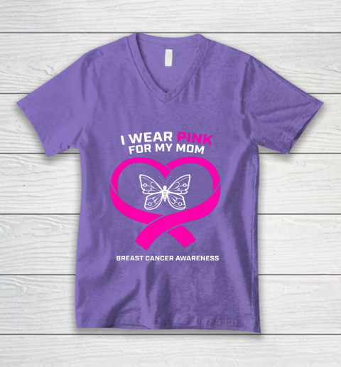 Men Women Kids Wear Pink For My Mom Breast Cancer Awareness V-Neck T-Shirt 8